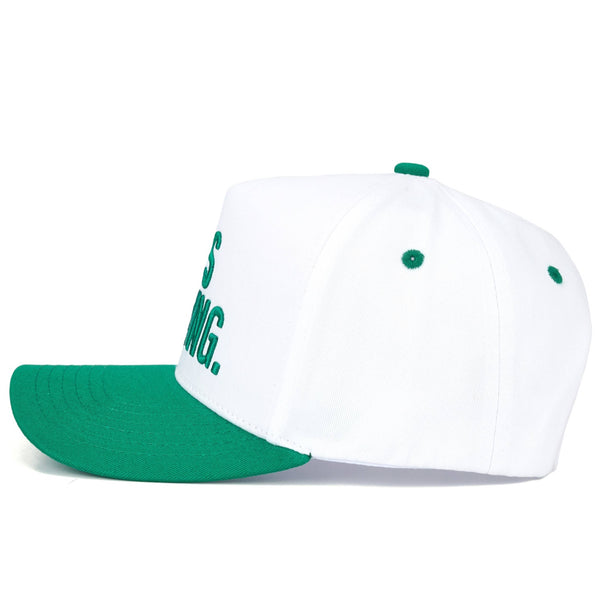 C.C HE'S GOLFING Letter Embroidered on Two Tone Trucker Hat: Green - Lulu Bella Boutique