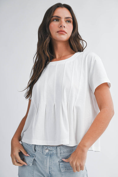 8613HK Pleated Swing Tee Top: White / Contemporary / S - Lulu Bella Boutique