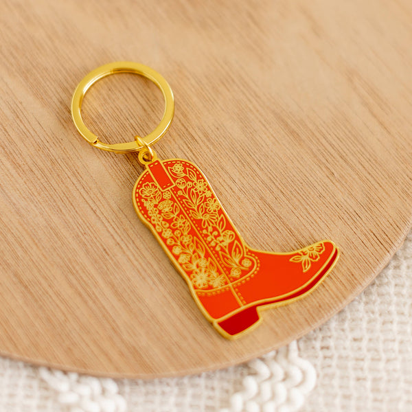 Cowboy Boot Metal Keychain 2x2 in. - Lulu Bella Boutique