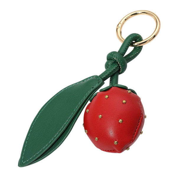 Faux Leather Plush Strawberry Keychain / Bag Charm: Red - Lulu Bella Boutique