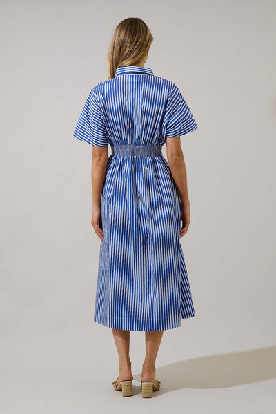 Barklin Stripe Wilderra Pleated Midi Dress: NavyWhite / XS - Lulu Bella Boutique
