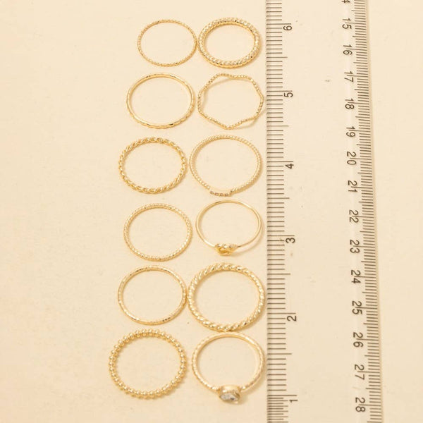 Assorted Ten Piece Metallic Ring Set: GDCRY - Lulu Bella Boutique