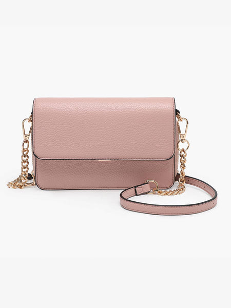 M2589 Lauryn Flapover Crossbody w/ Chain Strap: Nude - Lulu Bella Boutique