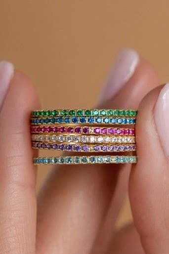 18K STAINLESS STEEL TARNISH FREE BAND RING: CRYSTAL
