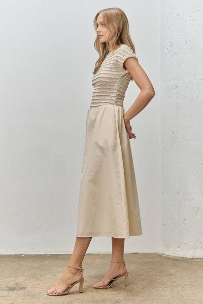 SHIRRED TOP MAXI DRESS: NATURAL