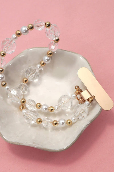 Pearl and Faceted Crystal Beaded Lanyard