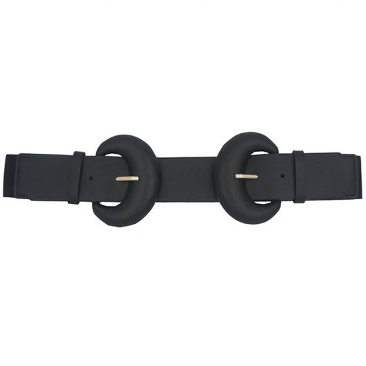 HALFMOON COVERED DOUBLE BUCKLE ELASTIC BELT, IE 45107: BLACK - Lulu Bella Boutique