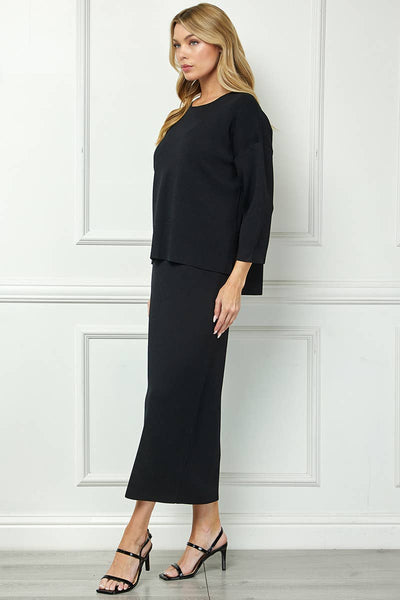 D5951 Cool-touch knit relaxed sweater dress: BLACK / S-M-L (2-2-2) - Lulu Bella Boutique