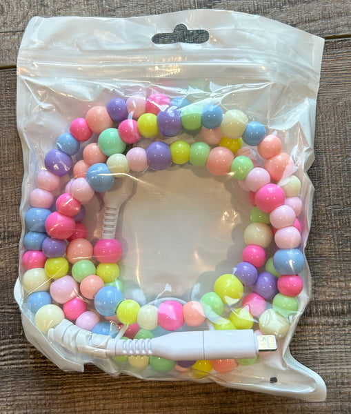 Beaded Phone Charger with Lightning & USB-C Cable: Greens