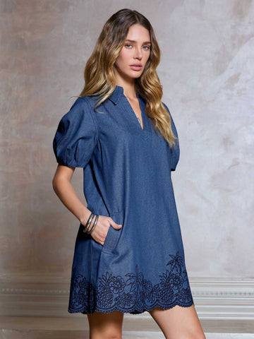 white christmas dresses Lulu Denim Blue Bow Dress main image 1