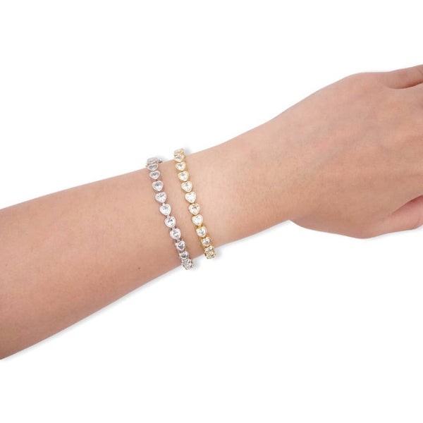 Heart Bezel Set Tennis Bracelet: Silver