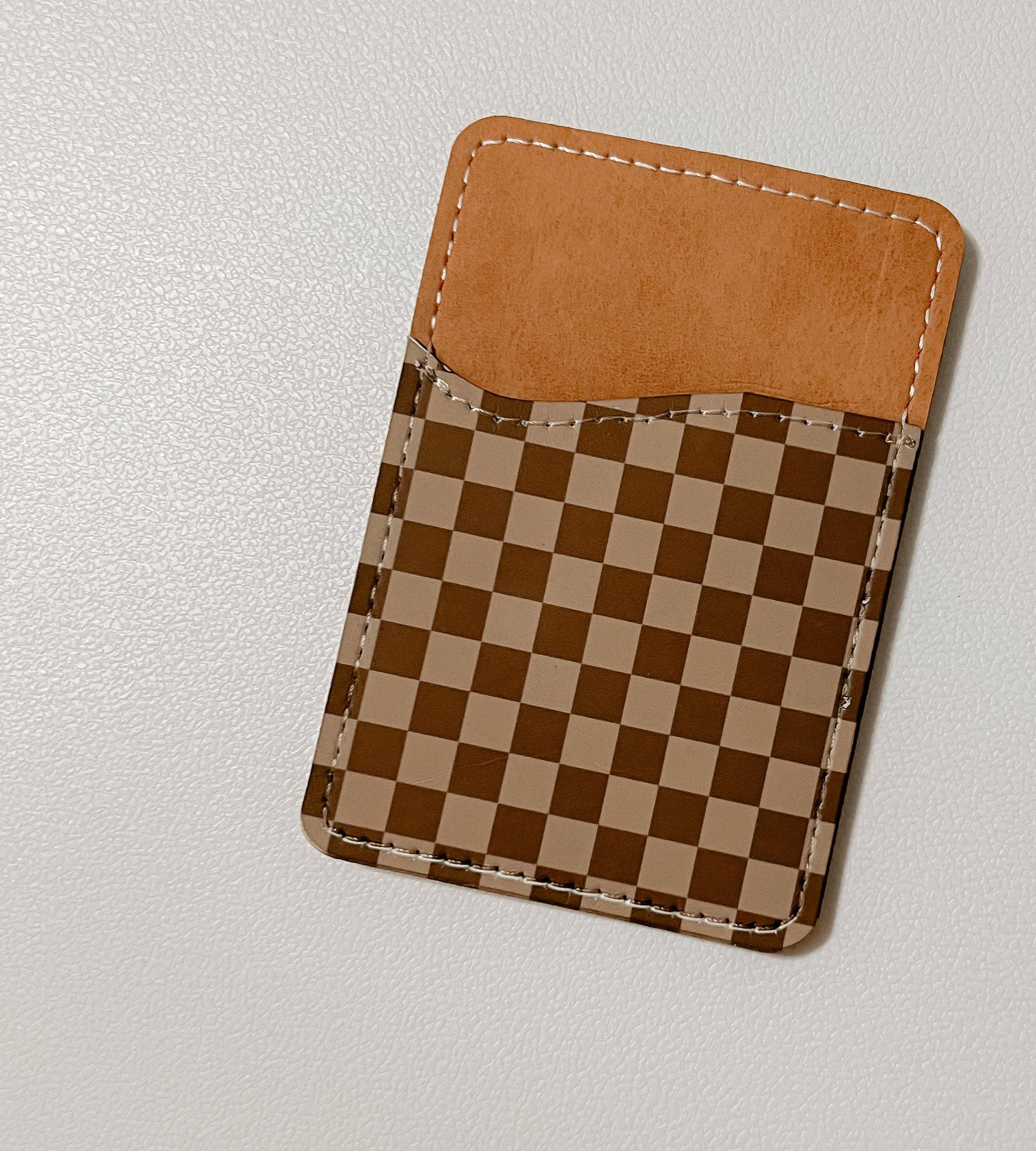 Brown Checkered Leather Card Holder - Lulu Bella Boutique