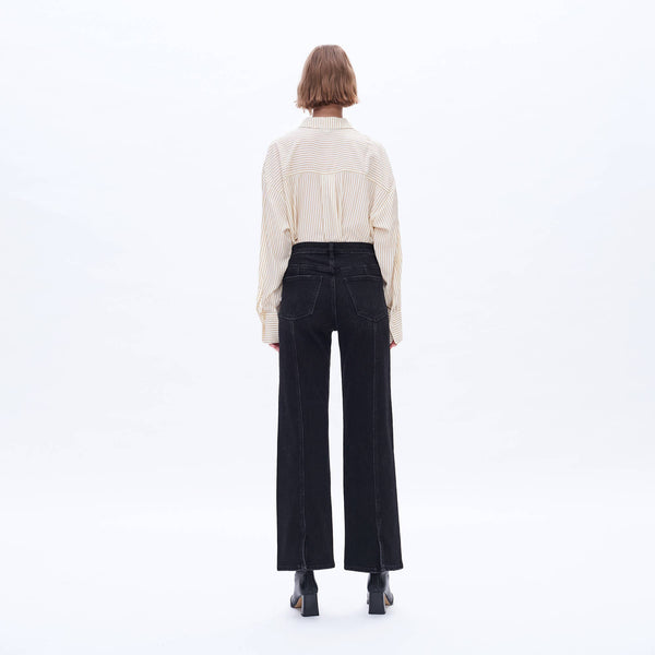 SUPER HIGH RISE WIDE LEG JEANS(FINISHED HEM,SLIT) BLACK