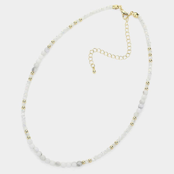 Natural Stone Metal Ball Faceted Beaded Choker Necklace: CORAL - Lulu Bella Boutique