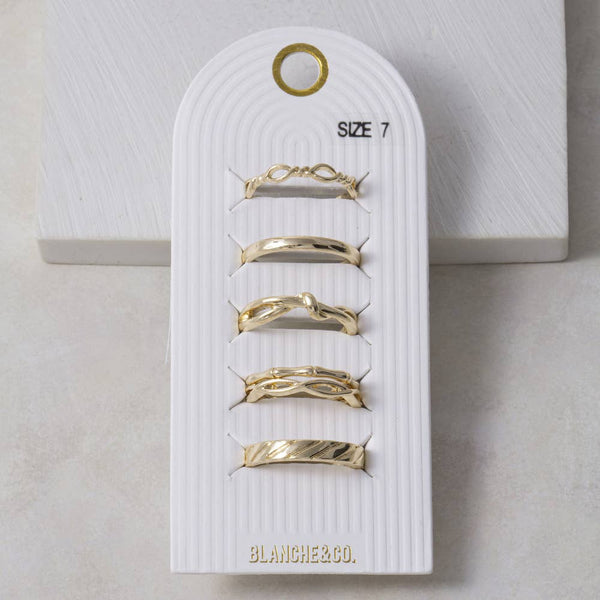 5 Piece Gold Textured Band Ring Stack Set
