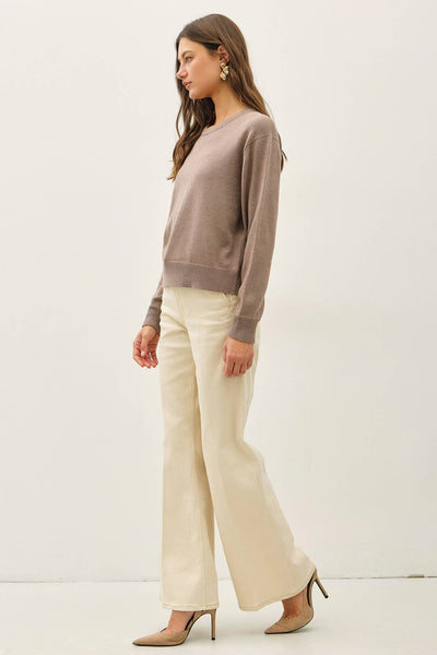 V-NOTCH STITCH CREW NECK SWEATER : MOCHA