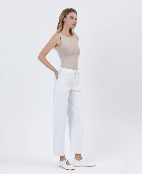 SUPER HIGH RISE OPTIC WHITE PANEL BARREL JEANS F5880WH: OPTIC WHITE / 25 - Lulu Bella Boutique