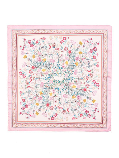 Floral Flower Silk Finish Bandana Scarf: PINK