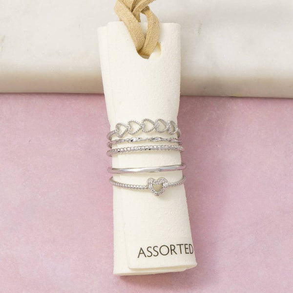 Heart And Cz Five Piece Stacked Ring Set