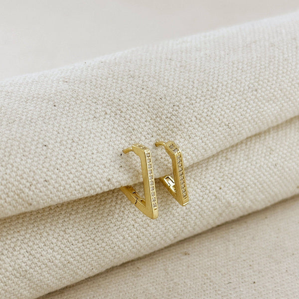 18k Gold Filled V Shape CZ Clicker Hoop Earrings - Lulu Bella Boutique