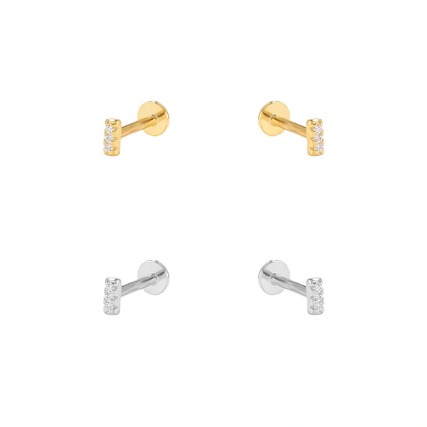 CZ Tiny Bar Screw Flat Back Earrings: 14k Gold