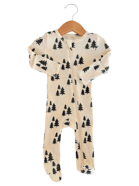 Organic Waffle 2-Way Zip Footie, Forest Green Trees: Newborn