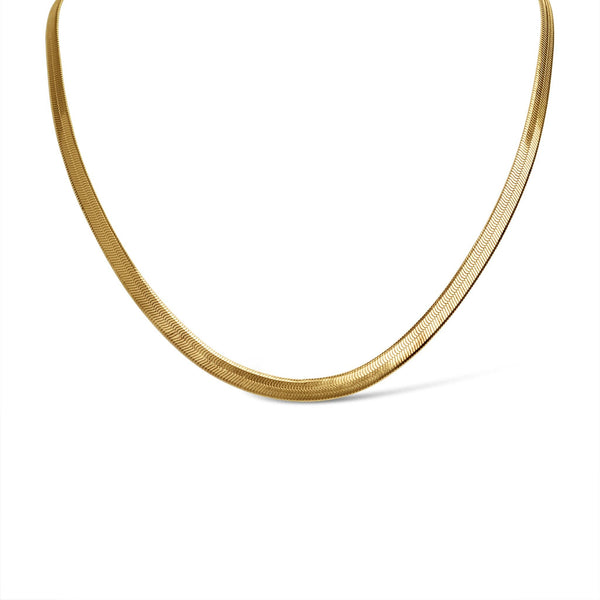 18K Gold Stainless Steel Herringbone Chain Necklace: 16" / 5.5mm - Lulu Bella Boutique