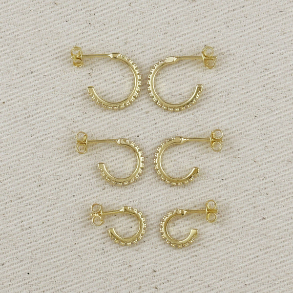 18k Gold Filled Thin Line Cubic Zirconia C Hoop Earrings: 10mm - Lulu Bella Boutique