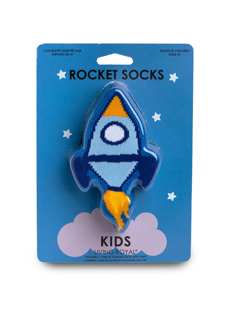 3D Packaged Crew Socks - Kids - Rocket Ship in Space - Blue