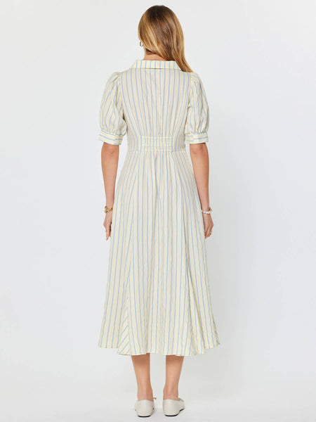 Striped Button Down Maxi Dress: Ivory Blue / XS - Lulu Bella Boutique
