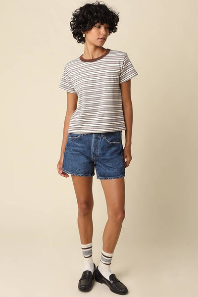 Mila Stripe Baby Tee: Brown Cream