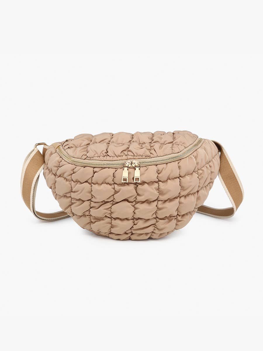 Harley Nylon Quilted Belt Bag w/ Zip Closure: Taupe