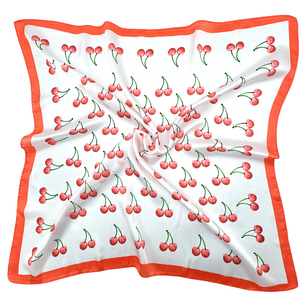 CHERRY PRINT SQUARE SCARF, WLQS 097: WHT - Lulu Bella Boutique
