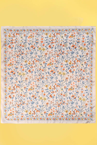 Floral Flower Silk Finish Bandana Scarf: BEIGE