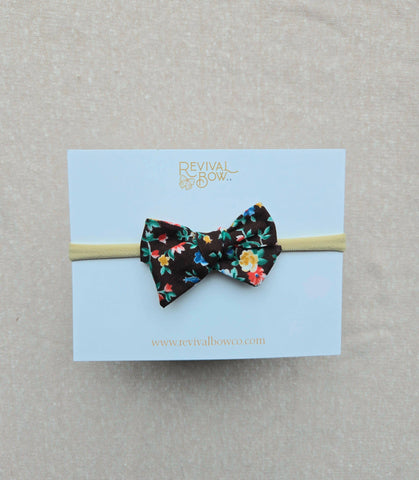 Mini Bow on Headband • Deep Brown Floral