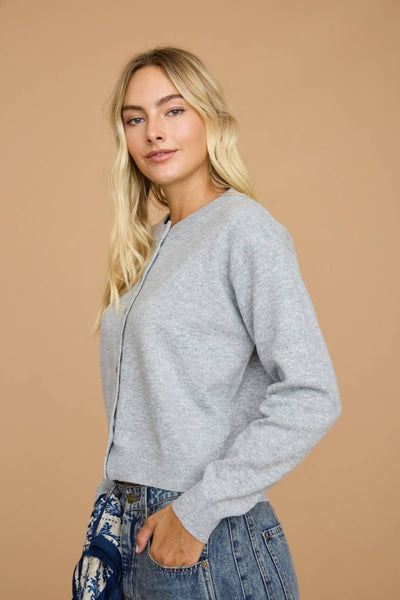 Mixed Novelty Button Knit Cardigan: GREY