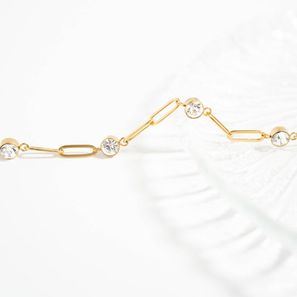 18K Gold PVD Station Stone Stone Paperclip Chain Bracelet: Gold - Lulu Bella Boutique