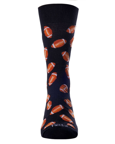 MeMoi Football Bamboo Blend Men's Crew Socks: Black / 10 13
