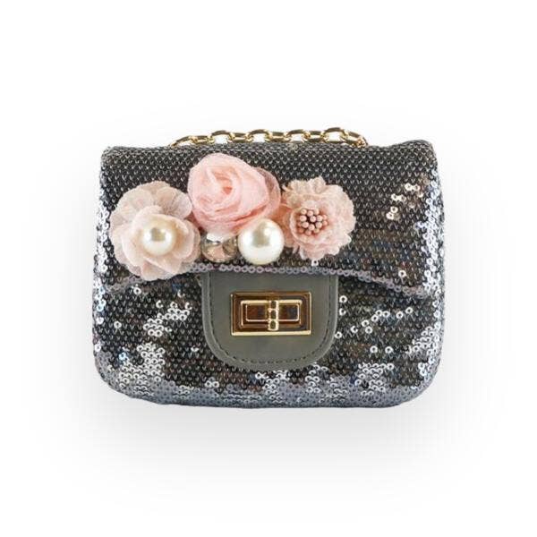 B1301 Floral Appliques Sequin Purse (5 Colors): Purple