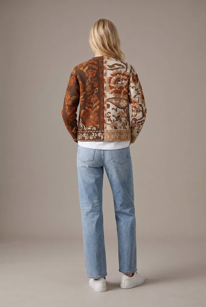 Mixed Floral Jacquard Cardigan: RUST