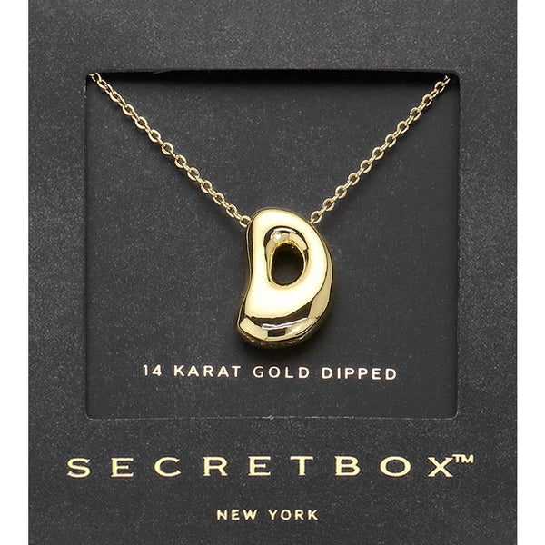 SECRET BOX_ 14K Gold Dipped Bubble Initial Pendant Necklace
: E