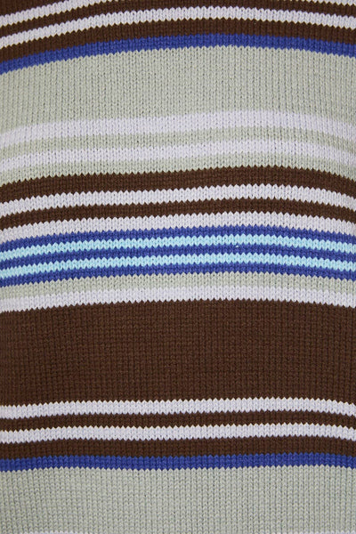 CREW NECK MULTI STRIPE SWEATER WITH WIDE LEG PANTS: BROWN-MULTI STRIPE