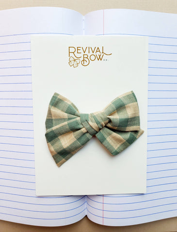 Back to School Large Fabric Bow • Green Plaid