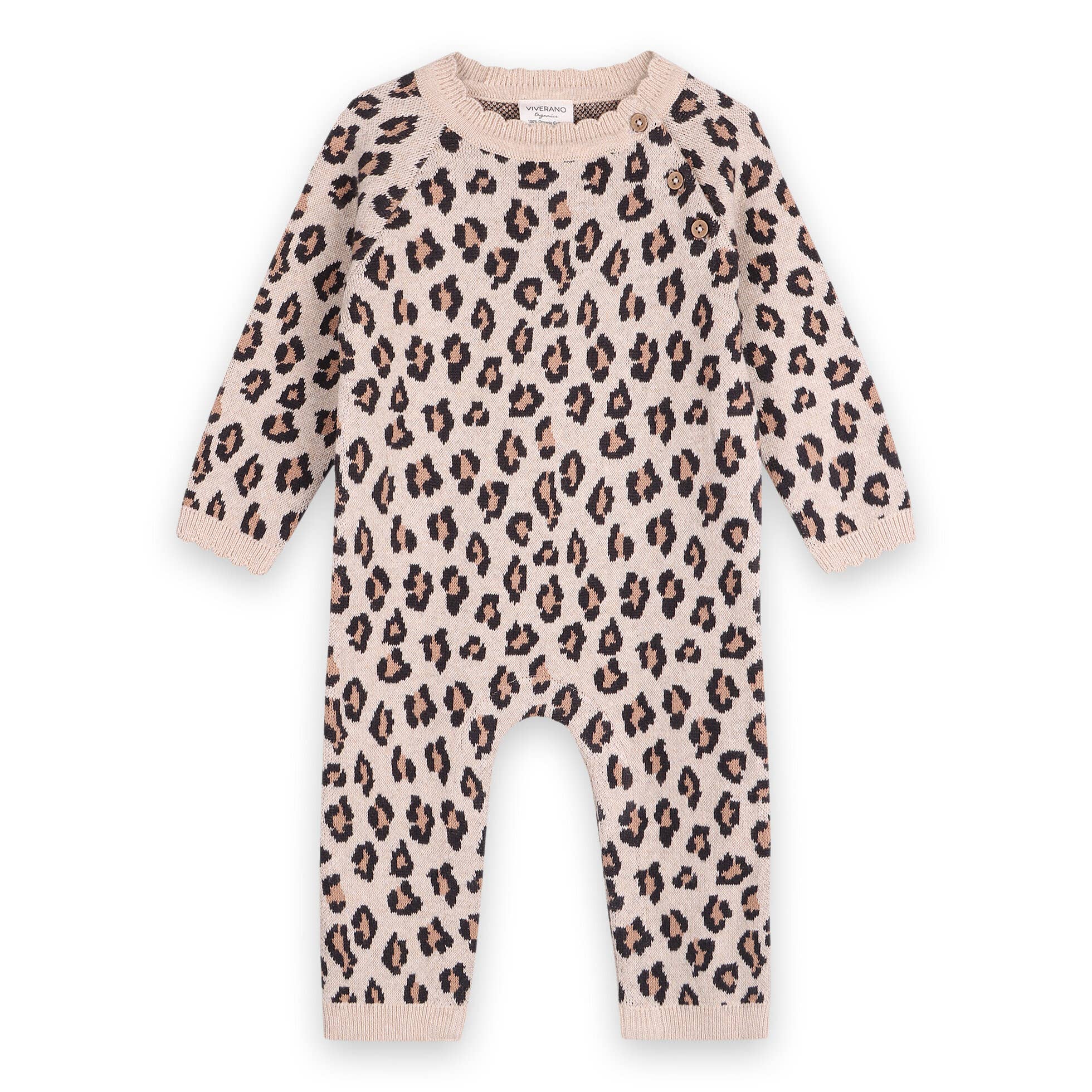 Leopard Jacquard Knit Baby Jumpsuit (Organic Cotton): Oatmeal Heather