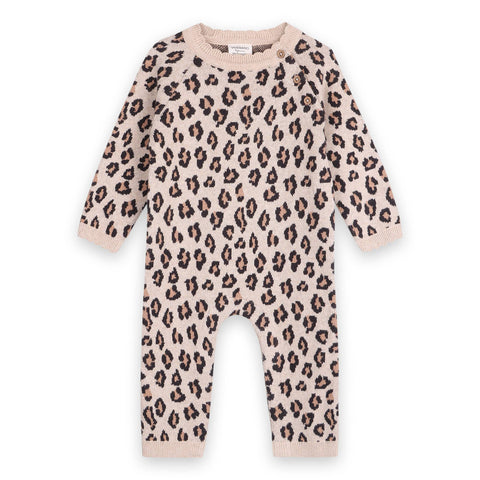 Leopard Jacquard Knit Baby Jumpsuit (Organic Cotton): Oatmeal Heather