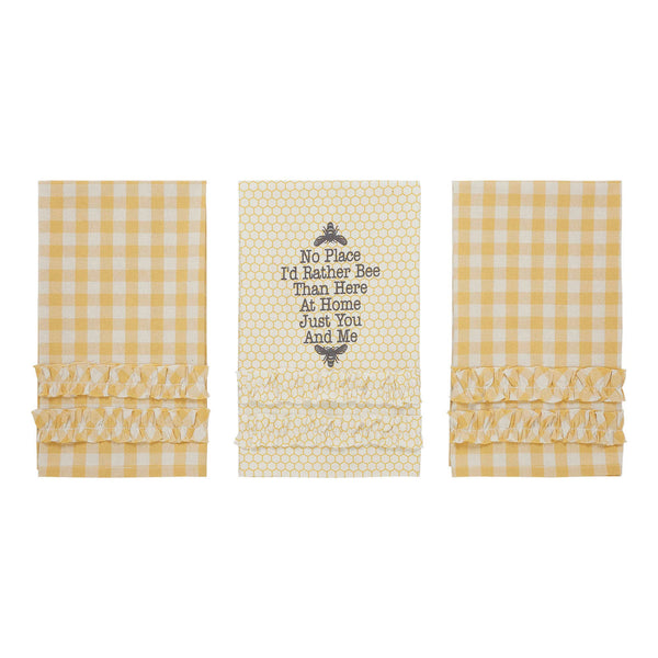 Buzzy Bees Ruffled Tea Towel Set of 3 19x28 - Lulu Bella Boutique