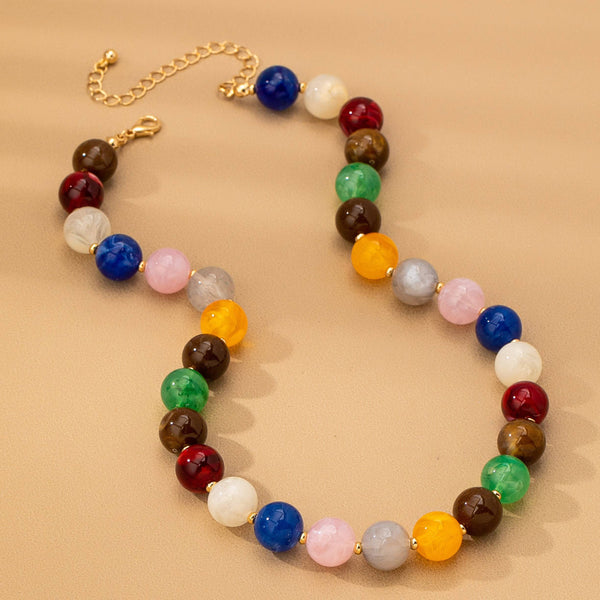 HIGH GLOSSY MULTI COLOR BEADED CHAIN NECKALCE | 80N92627: MULTI - Lulu Bella Boutique