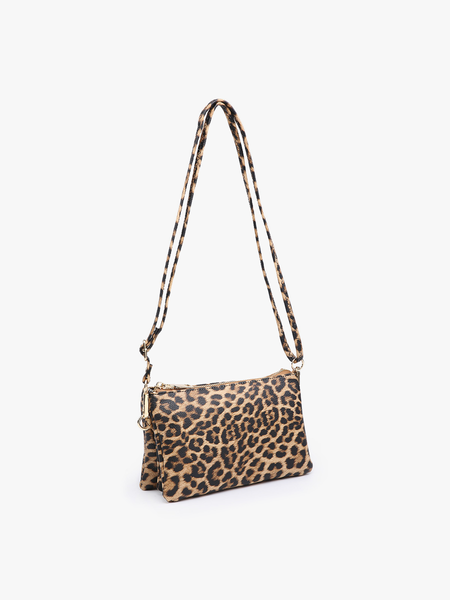 M013LP Riley Leopard 3 Compartment Crossbody/Wristlet: Snow Leopard - Lulu Bella Boutique