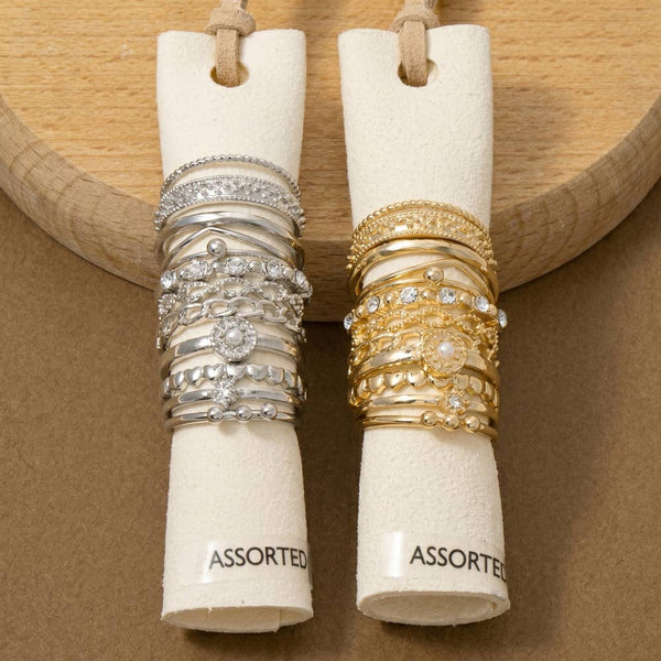 Crystal Heart And Cluster Stacking Ring Set