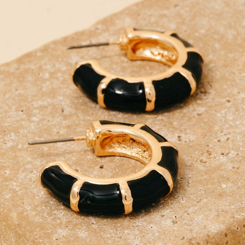 Enamel Bamboo Style Hoop Earrings: BK - Lulu Bella Boutique